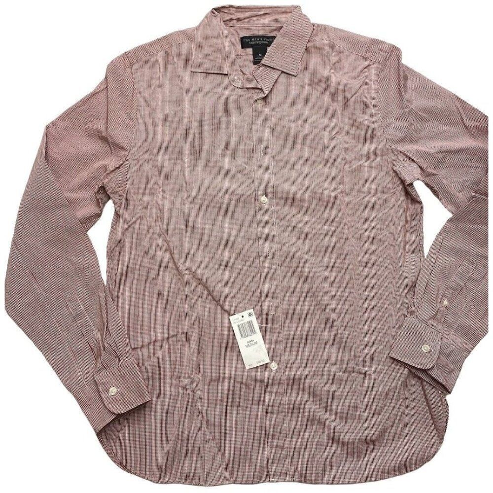 The Men's Store Gingham Shirt Men's MEDIUM Red White Long Sleeve Collared NEW